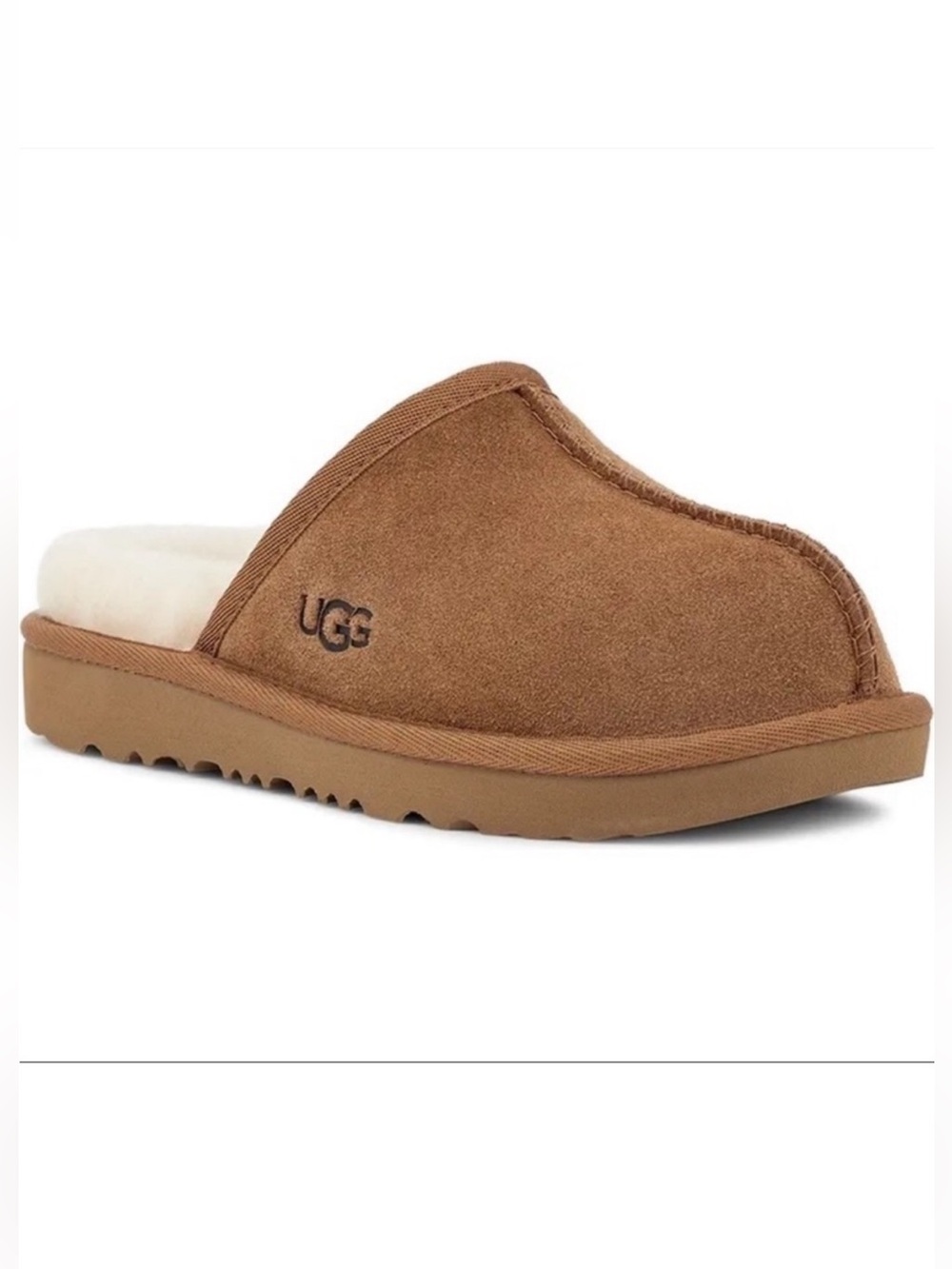 UGG Keegan Chestnut Suede Shearling Slide Slippers Kids Size 10 Cozy Comfort